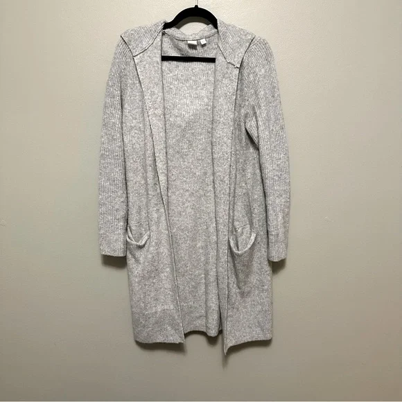 GAP Grey Ribbed Hooded Long Cardigan - Picture 1 of 5